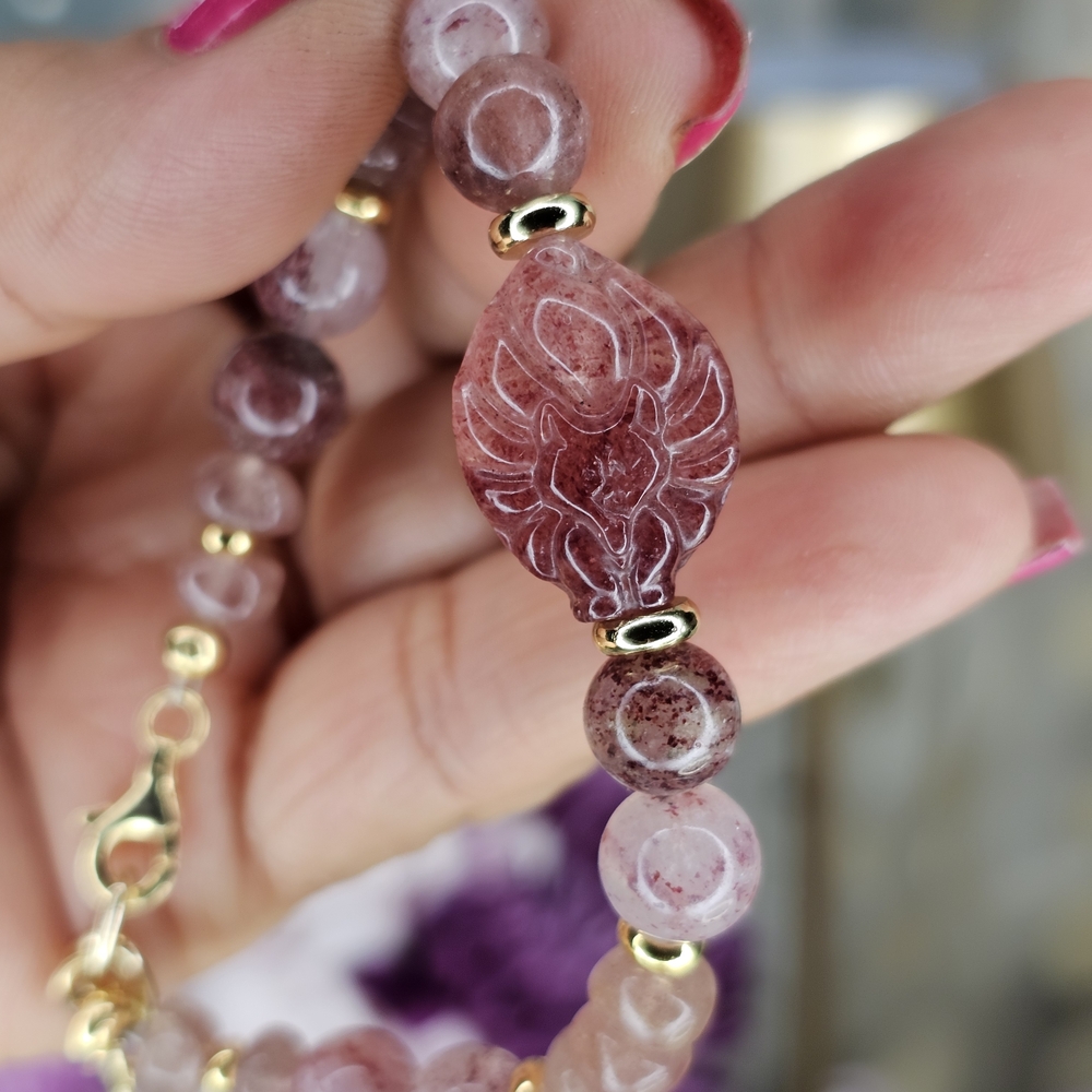 Strawberry Quartz KITSUNE/9 TAIL FOX Bracelet.